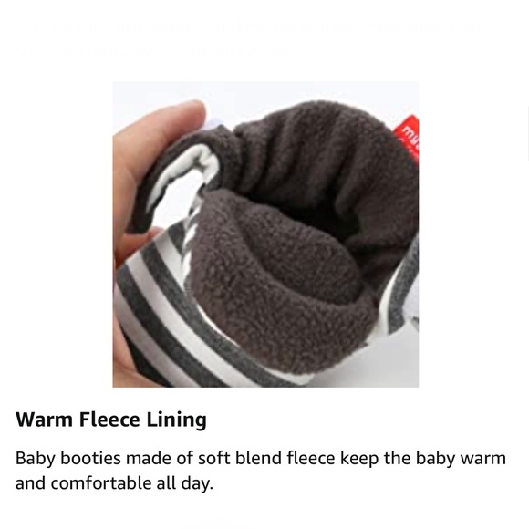 Unisex-Baby White and Grey Stripes Fleece Booties Socks Non Skid Gripper Bottom - Picture 7 of 12